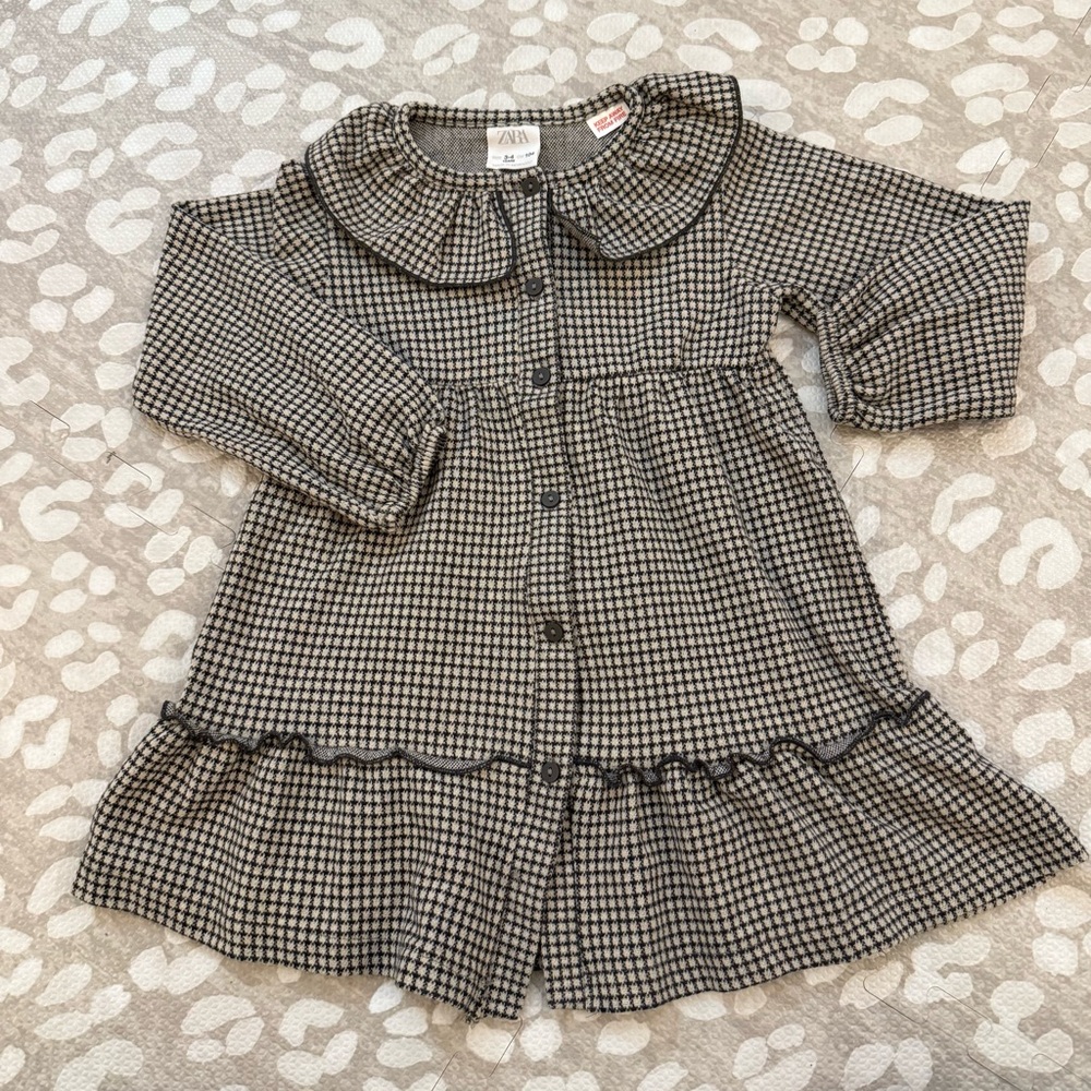 Zara Toddler Black and Cream Checkered Dress